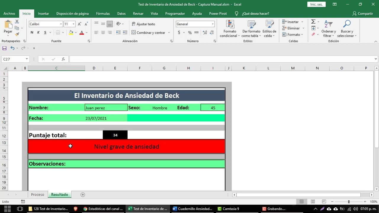 inventario de ansiedad de beck puntaje